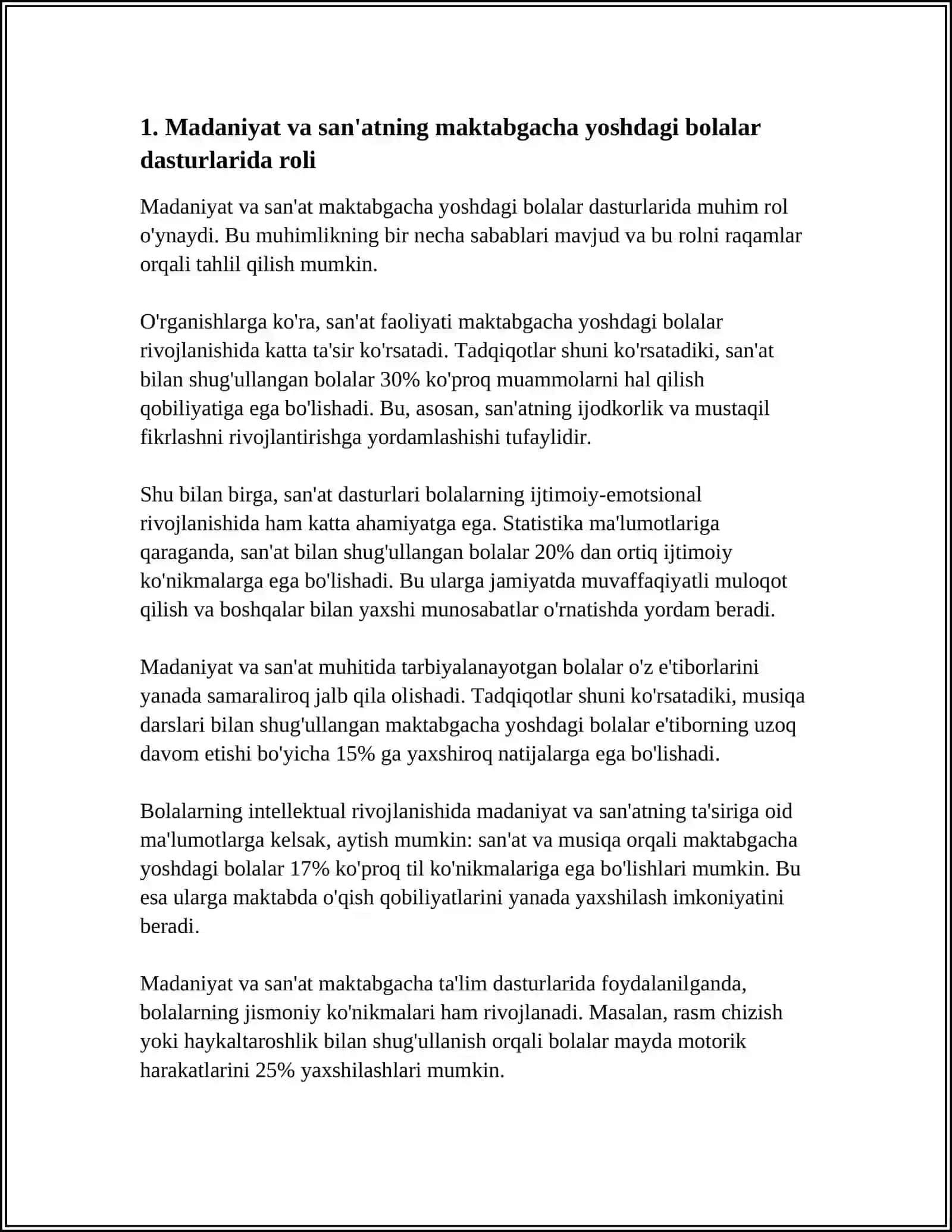 MADANIYAT VA SAN'AT ASOSIDAGI MAKTABGACHA YOSH BOLALAR DASTURLARINING BOLALAR RIVOJLANISHIGA TA'SIRI 4