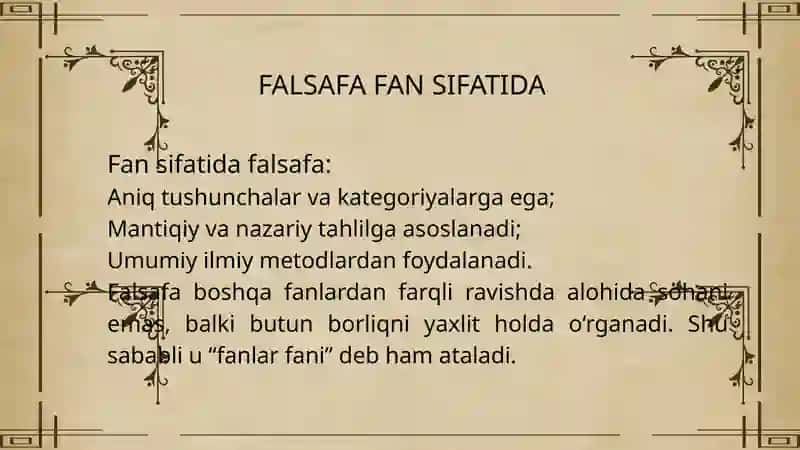 Falsafa fan va dunyoqarash sifatida: ta’riflar to‘plami 4