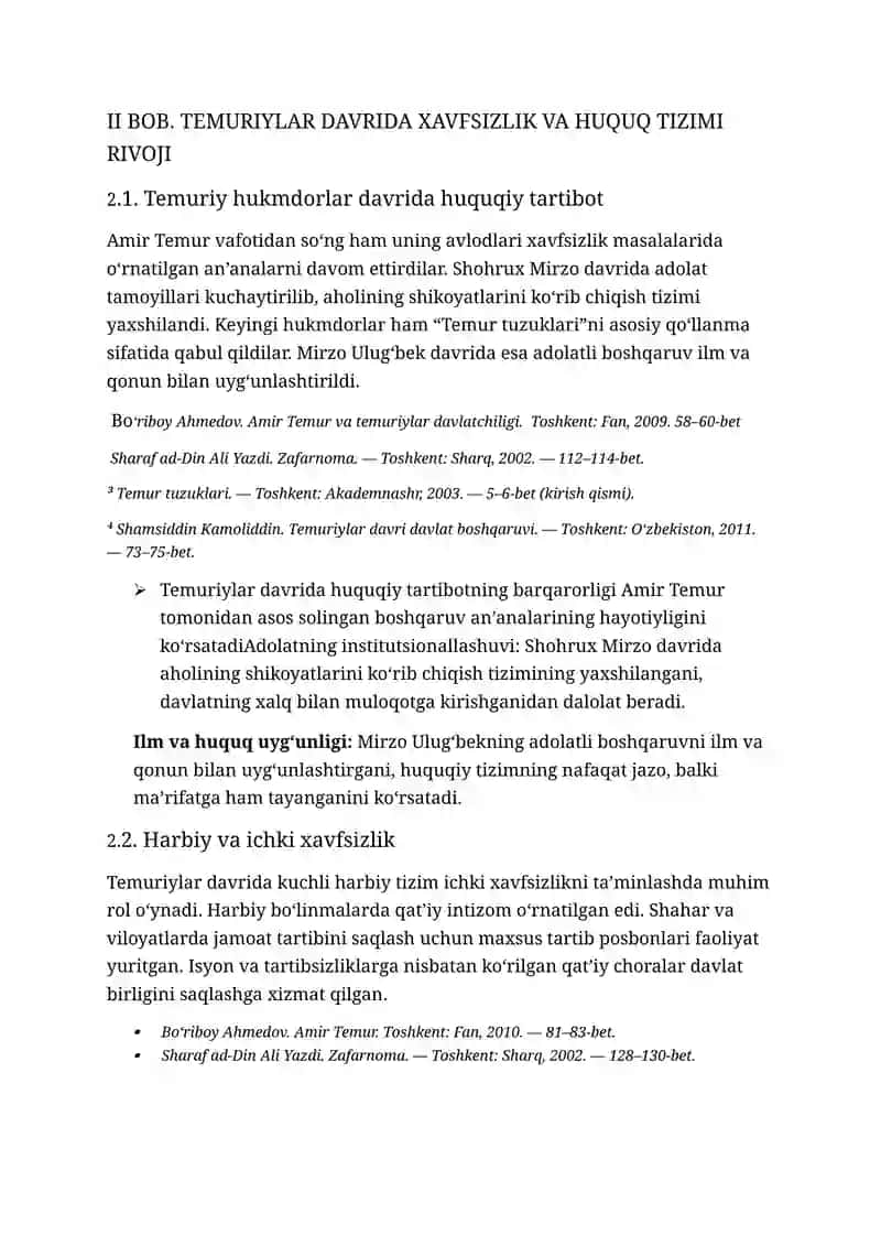 Amir Temur va Temuriylar davlatida xavfsizlik va huquq tartibotni taminlash tizimi 4