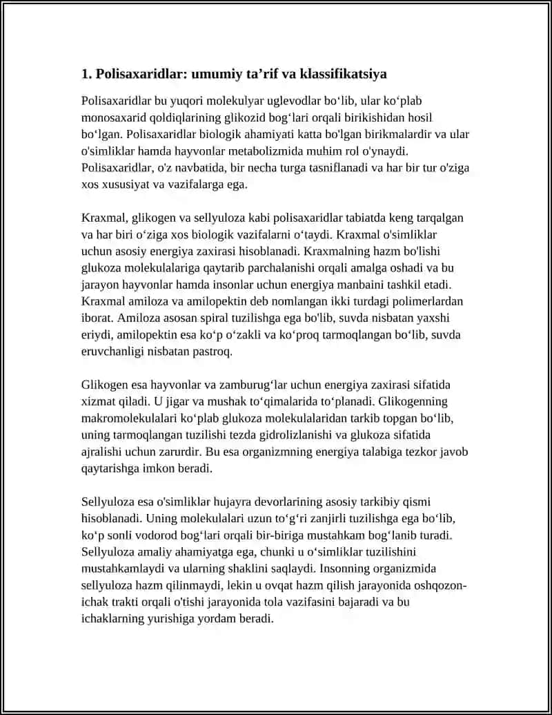 POLISAXARIDLAR KRAXMAL GLIKOGEN SELLYULOZA VA ULARNING BIOLOGIK AHAMIYAT 4