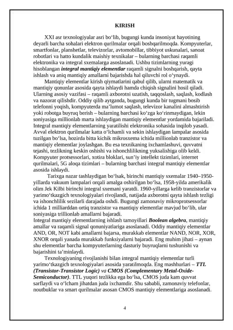 Integral mantiqiy elementlarning asosiy parametrlari va turlari, afzalliklari 4