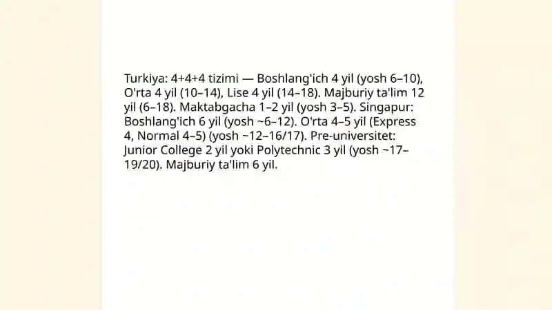 Turkiya va Singapur ta'lim tizimining o'ziga xos xususiyatlari 4