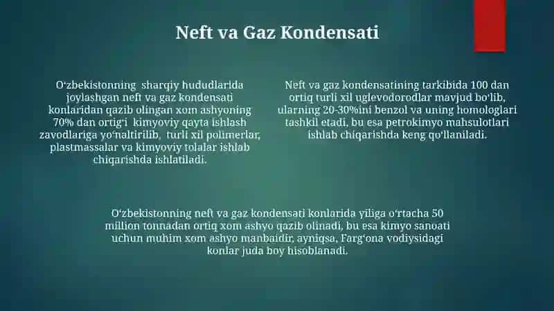 O'zbekistonda kimyoviy xom-ashyo xillari va ularning turlari 4