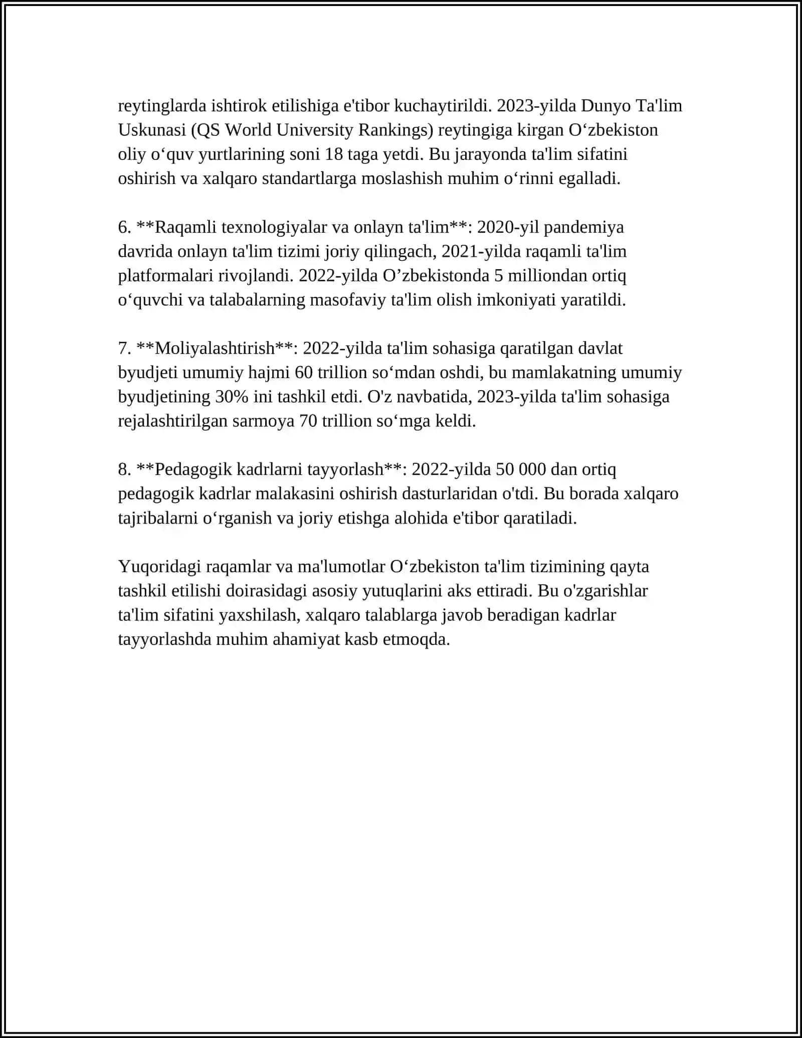 MUSTAQILLIKDAN SO’NG TA’LIM SOHASIDA AMALGA OSHIRILGAN ISLOHOTLAR 4