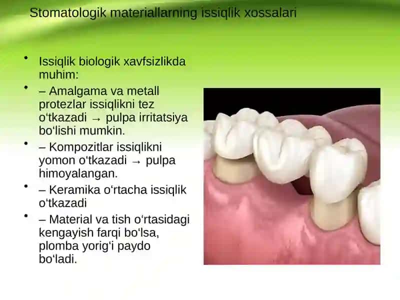 Stomatologik materiallarning fizik-mexanik xossalari. Tish zichligini aniqlash. Sun’iy tish materiallarining mexanik xossalari 4