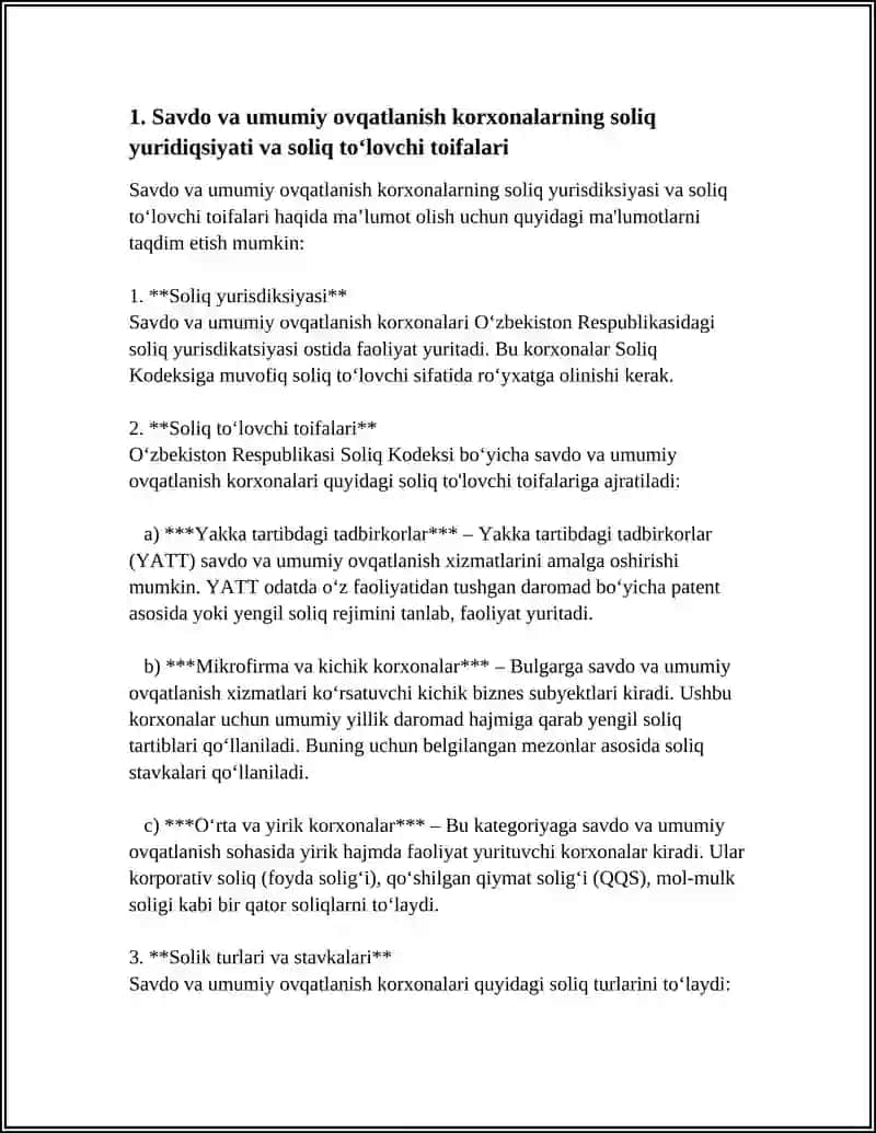 SAVDO VA UMUMIY OVQATLANISH KORXONALARNI SOLIQGA TORTISHNING OʻZIGA XOS XUSUSIYATLARI 4