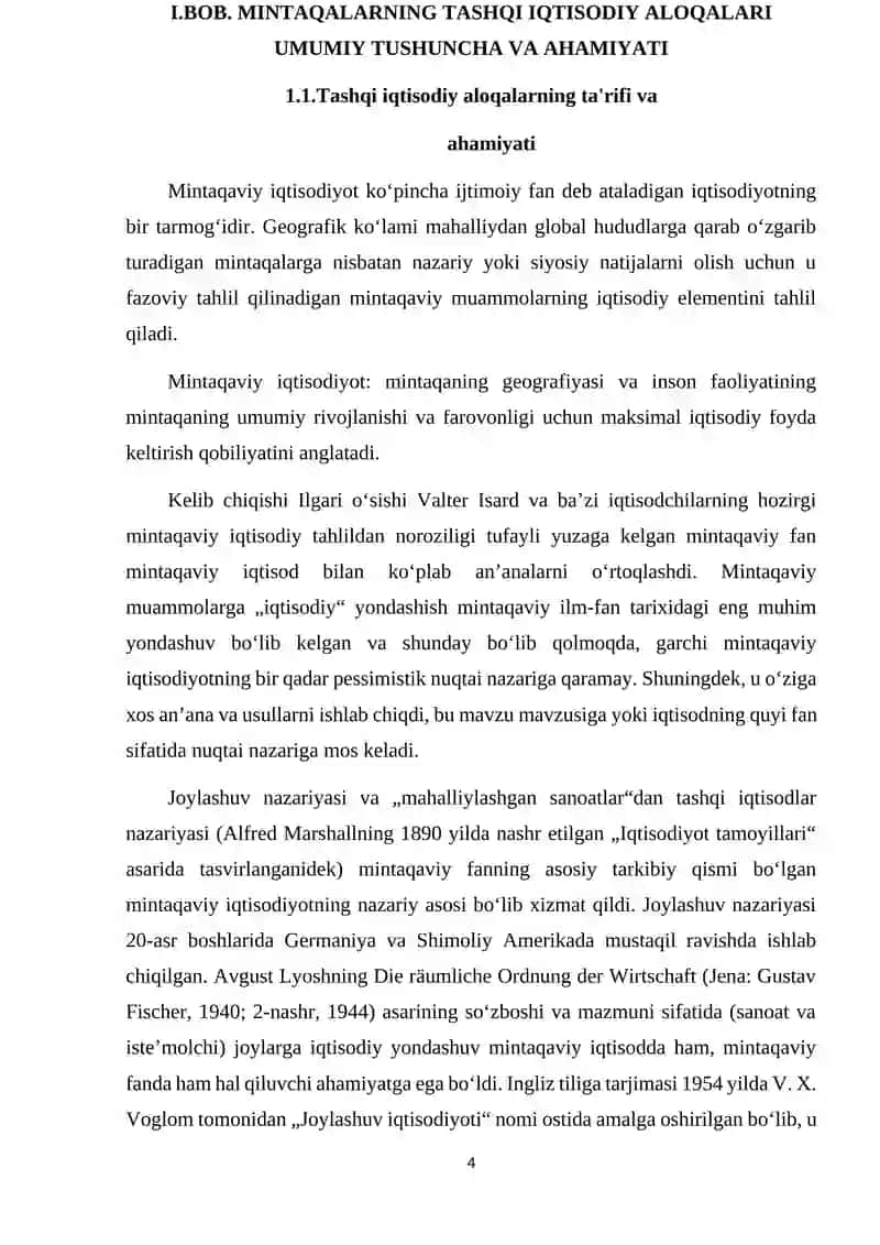 MINTAQALARNING TASHQI IQTISODIY ALOQALARI VA EKSPORTNI KUCHAYTIRISH YO'LLARI KURS ISHI 4