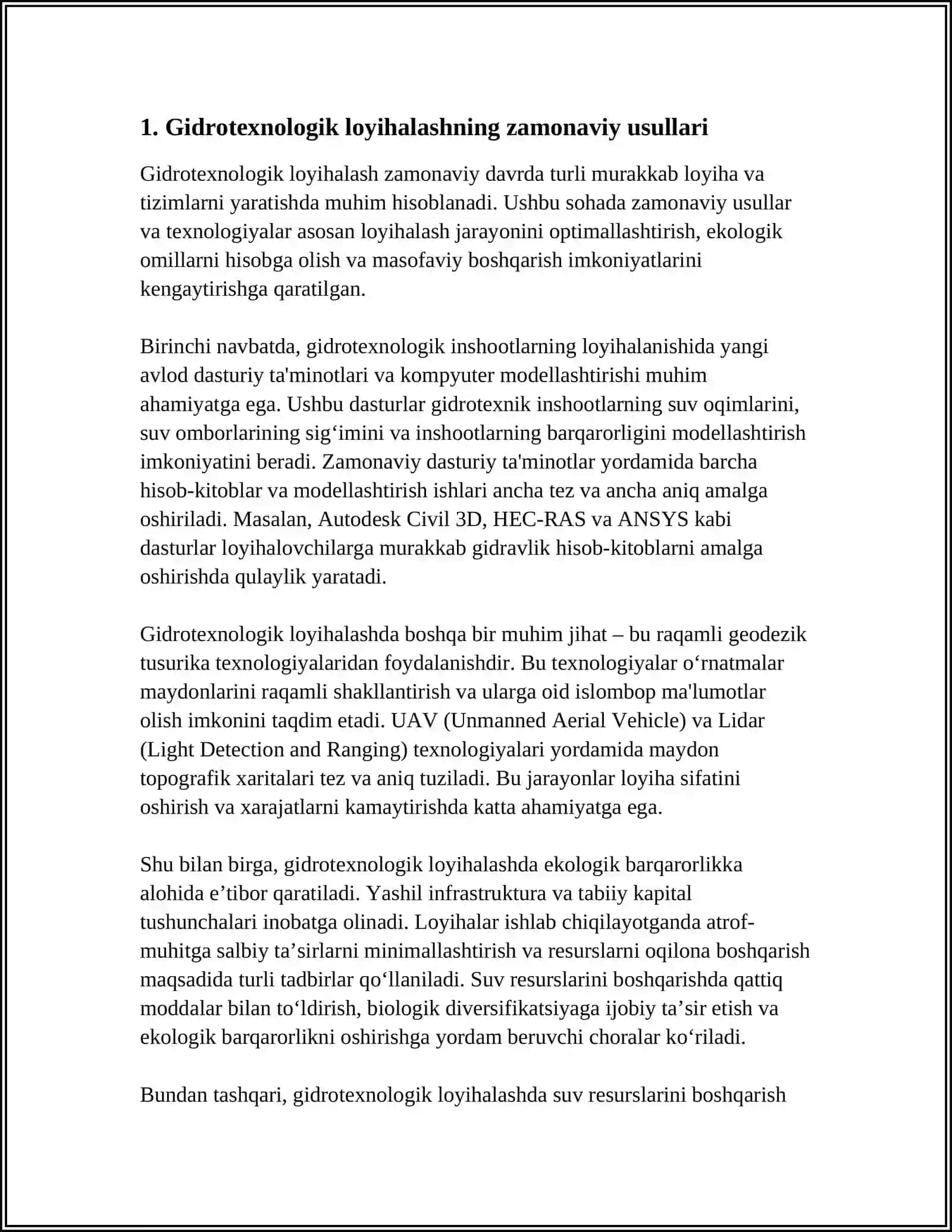 GIDROTEXNIKA INSHOOTLARINI LOYIHALASH USULLARI, KOMPYUTERLASHTIRISHNI AHAMIYATI VA LOYIHANI AVTOMATLASHTIRISH TIZIMLARI 4
