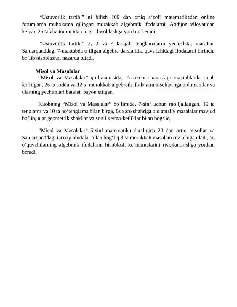 Algebraik ifodalarning qiymati topish 4