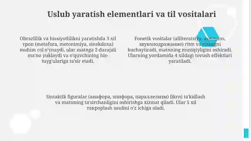 Badiiy uslubga xos badiiy matn yozish 4