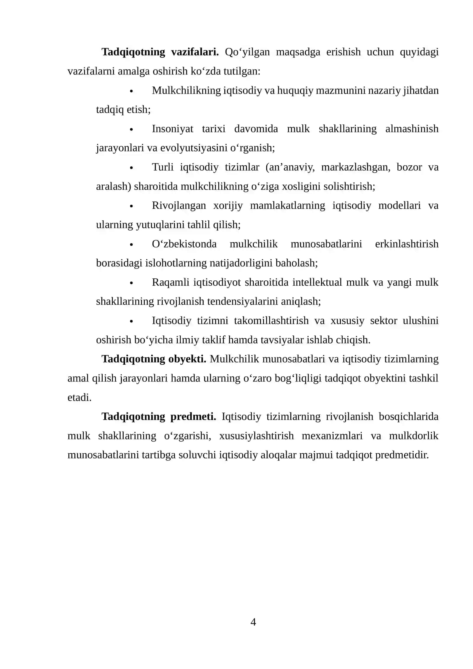 O‘ZBEKISTONDA MULKCHILIK MUNOSABATLARINI ERKINLASHTIRISH VA IQTISODIYOTNI MODERNIZATSIYA QILISH 4