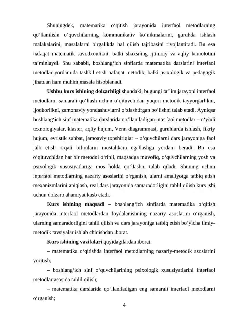 Boshlang‘ich sinflarda matematika o‘qitishni tashkil qilishda interfaol metodlardan foydalanish 4