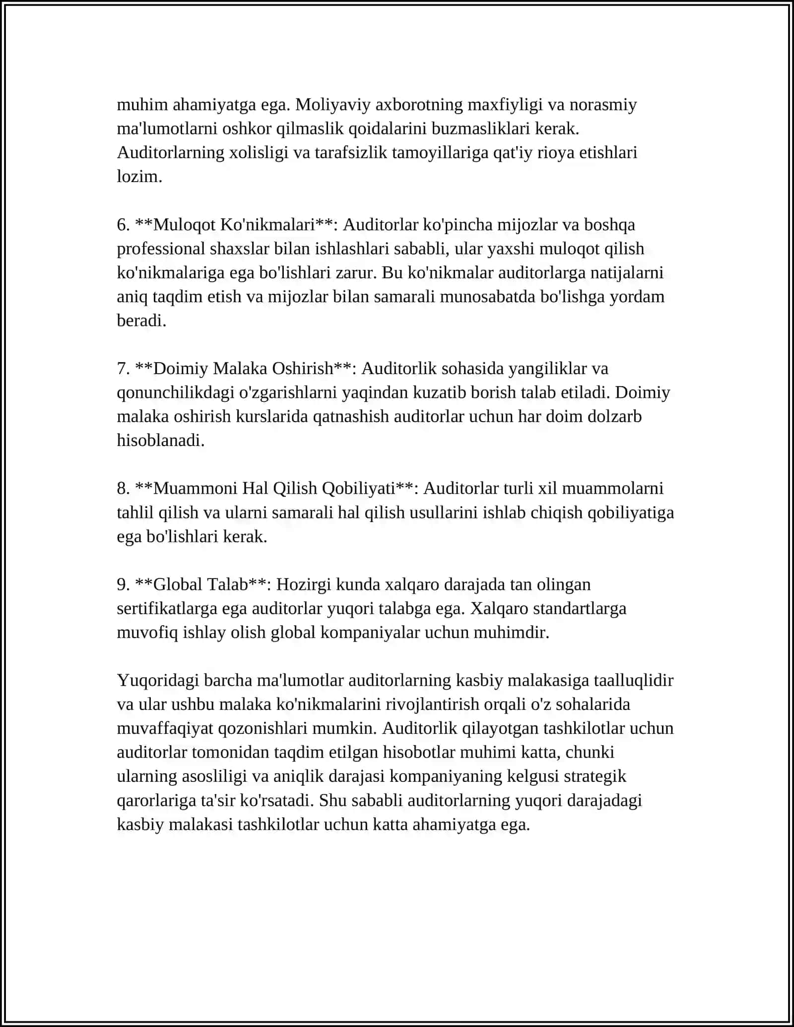 AUDITOR KASBIGA QÔYILADIGAN TALABLAR 4