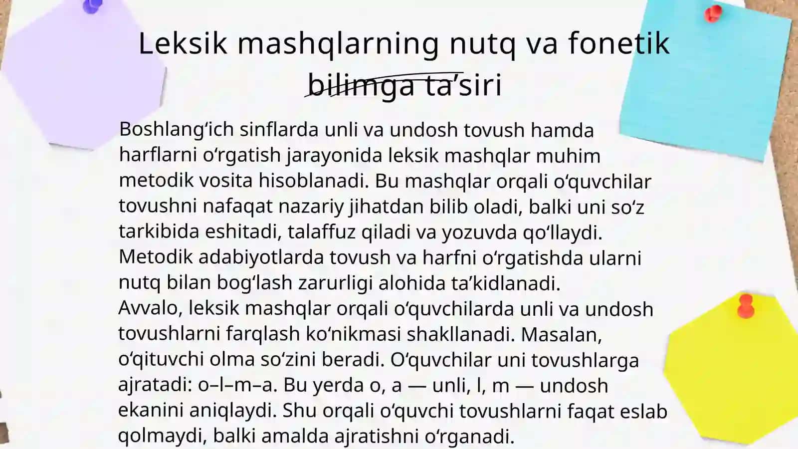 Unli va undosh tovushlarni o'rgatishda leksik mashqlarni tashkil etish 4