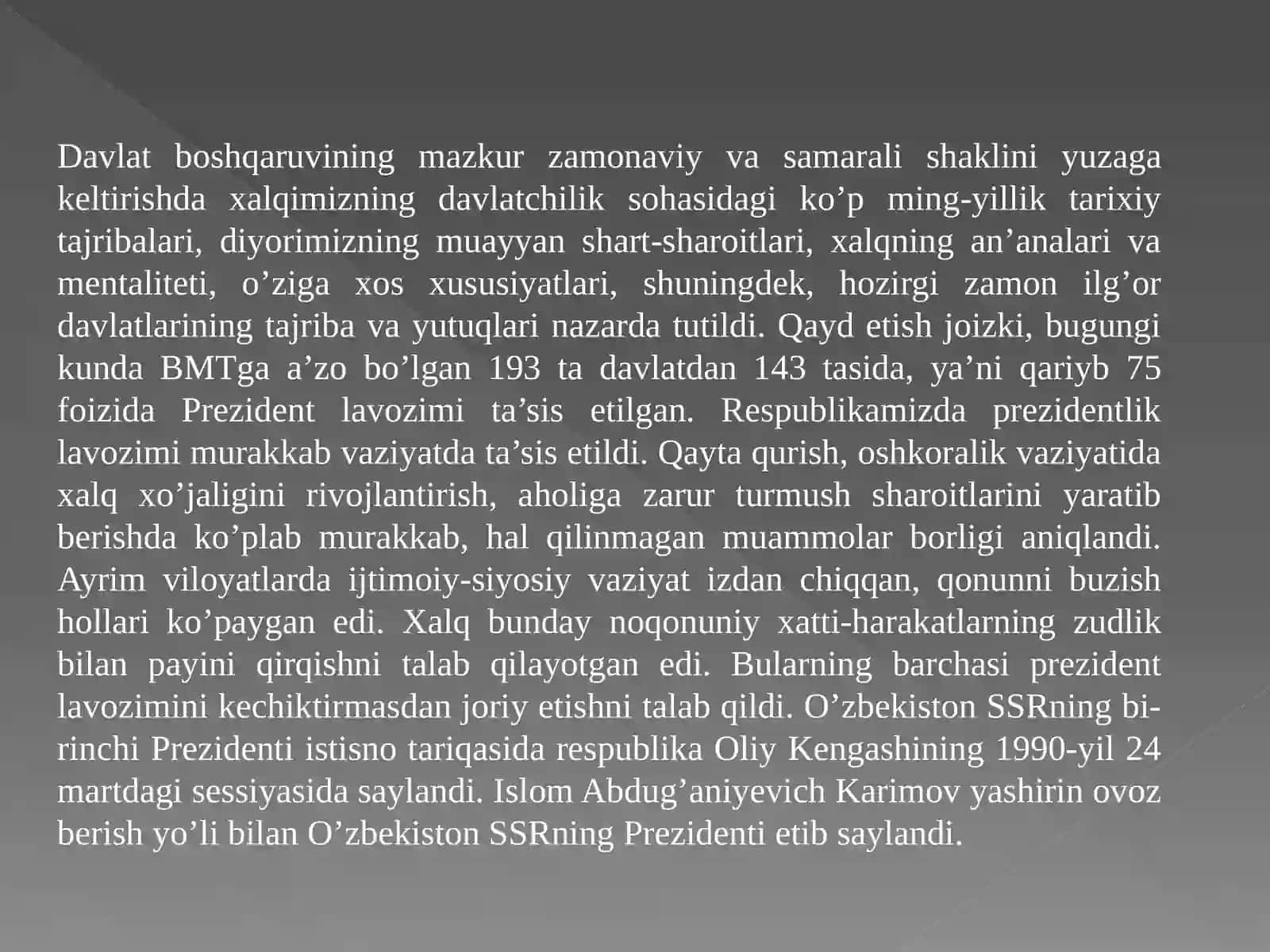 О‘ZBEKISTONDA DEMOKRATIK VA FUQAROLIK JAMIYATI ASOSLARINING SHAKLLANISHI, AMALGA OSHIRILGAN SIYOSIY ISLOHOTLAR. 4