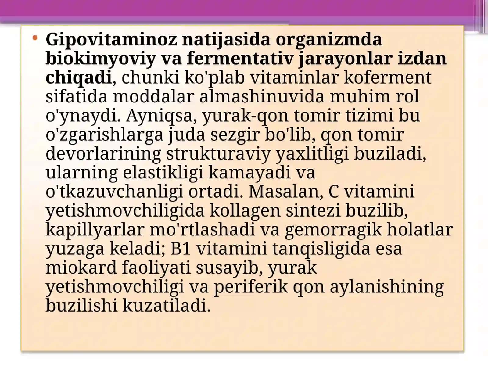 Patalogik fizologiya fanidan Gipovitaminozlarning o'zgarishlari 4