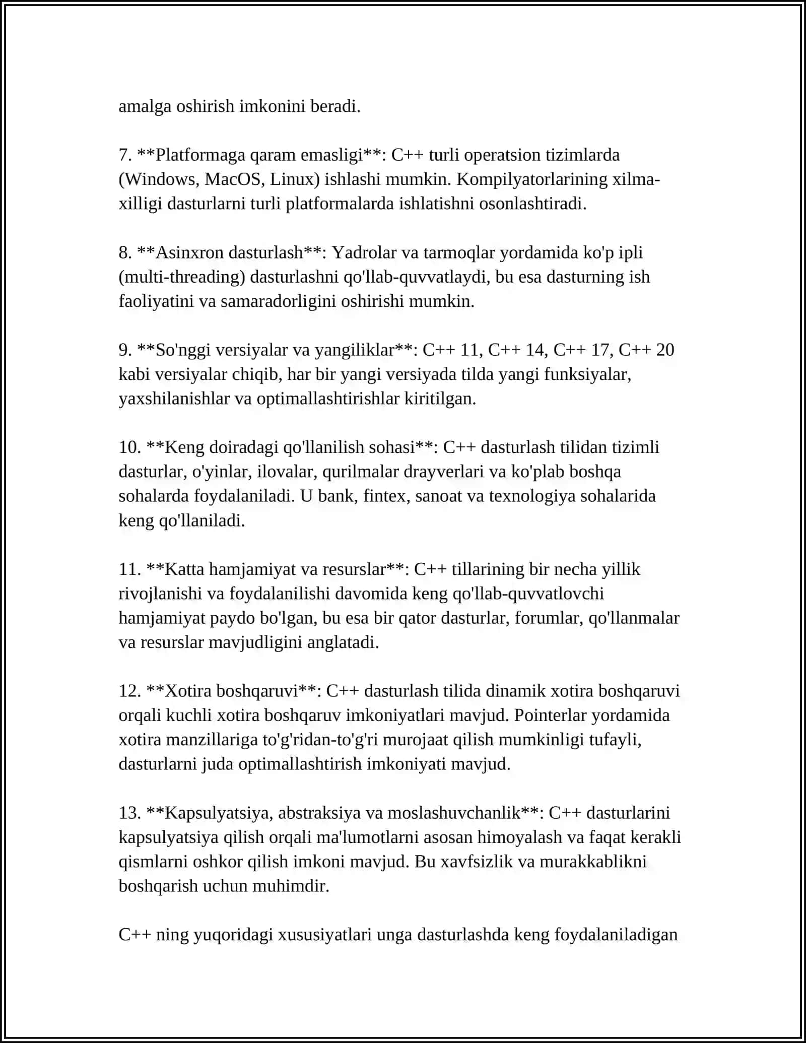C++ DASTURI IMKONIYATLARI HAQIDA 4