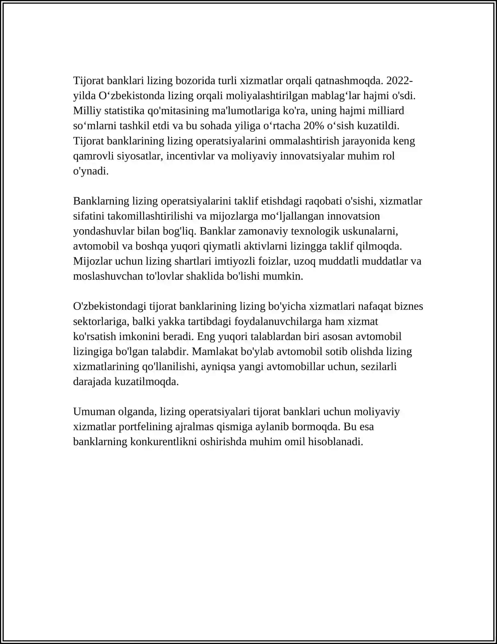 TIJORAT BANKLARINING LIZING OPERATSIYALARINI 4