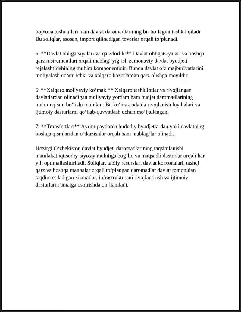 O‘ZBEKISTON RESPUBLIKASI DAVLAT BUDJETI DAROMADLARI TAHLILI 4