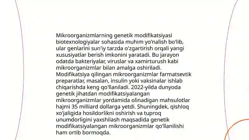 Mikroorganizmlarni gen muhandisligida qoʻllanilishi va ushbu yoʻnalishda erishilgan yutuqlar 4