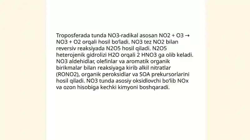 Troposferada organik brikmalarning oksidlanish reaksiyalari 4