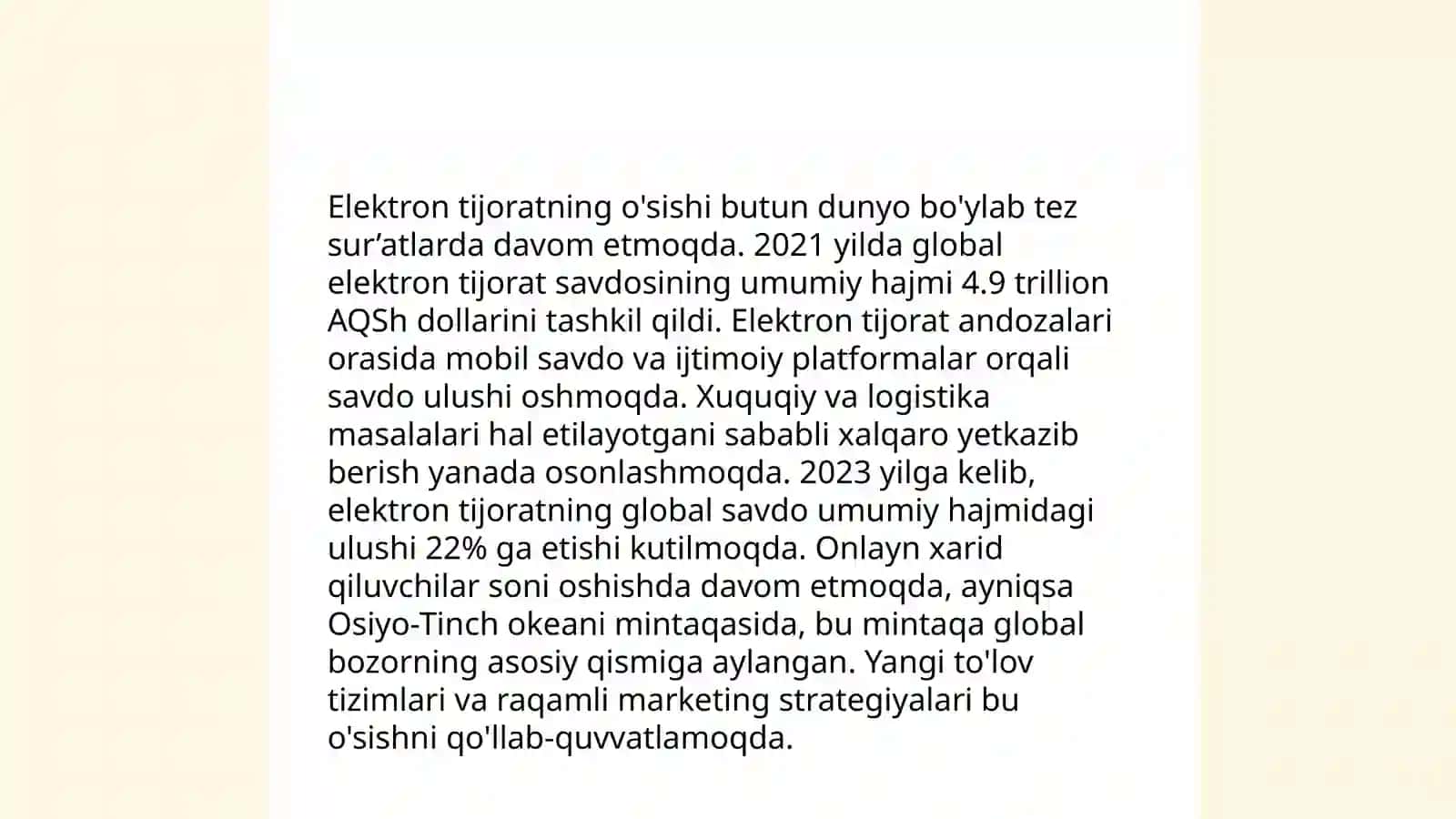 Elektron tijoratning jahon bozoridagi o'rni va ahamiyati 4