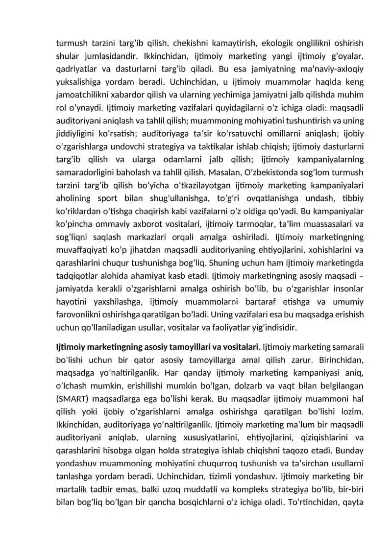 Ijtimoiy marketing va uni jamiyatdagi ahamiyatini o‘rganish 4