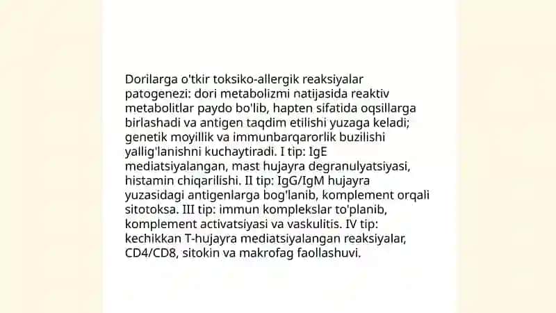 Dorilarga o'tkir toksiko-allergik reaksiyalar 4