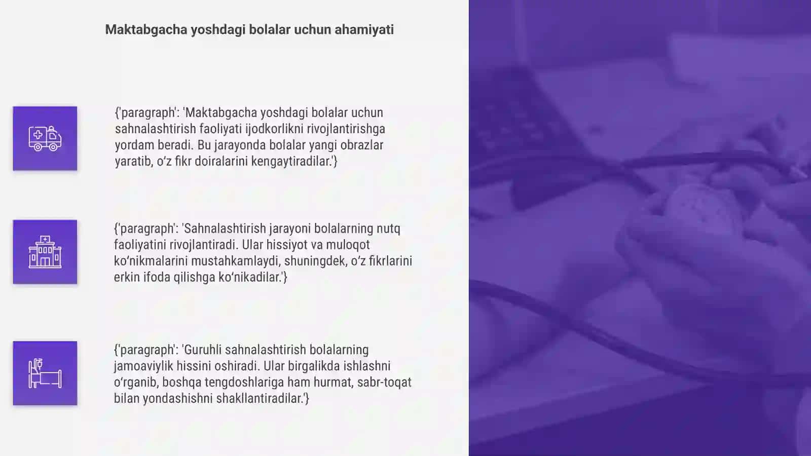 Maktabgacha talim tashkilotida sahnalashtirish faoliyatining ahamiyati 4