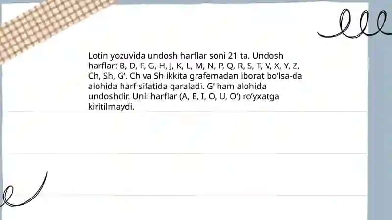 Unli undosh harflar lotin tili boʻyicha 4