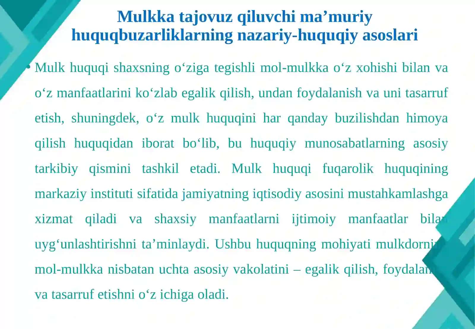Mulkka tajovuz qiluvchi ma’muriy huquqbuzarliklar tarkibi.i 4