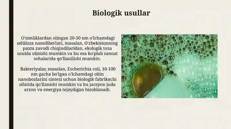 Nanoob'yektlar olinishi va kolloid moddalar bilan solishtirish 4