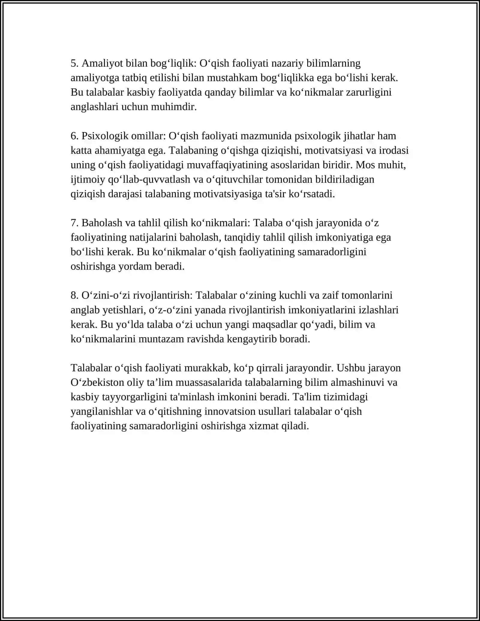 Talabada Òqish Faoliyati va Uning Komponentlari va Uning Psixologik Xususiyatlari 4