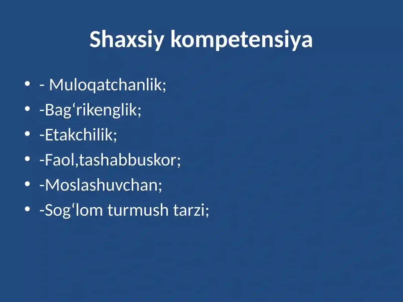 Pedagogik va psixologik bilimlar bo'yicha kasbiy kompetensiyalar 4