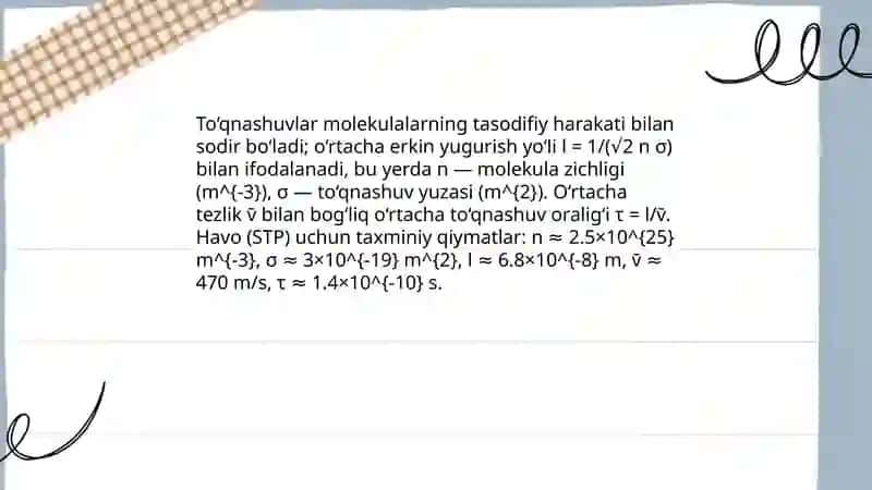 Molekulalarning erkin yugurish yo‘li.Diffuziya haqida 4