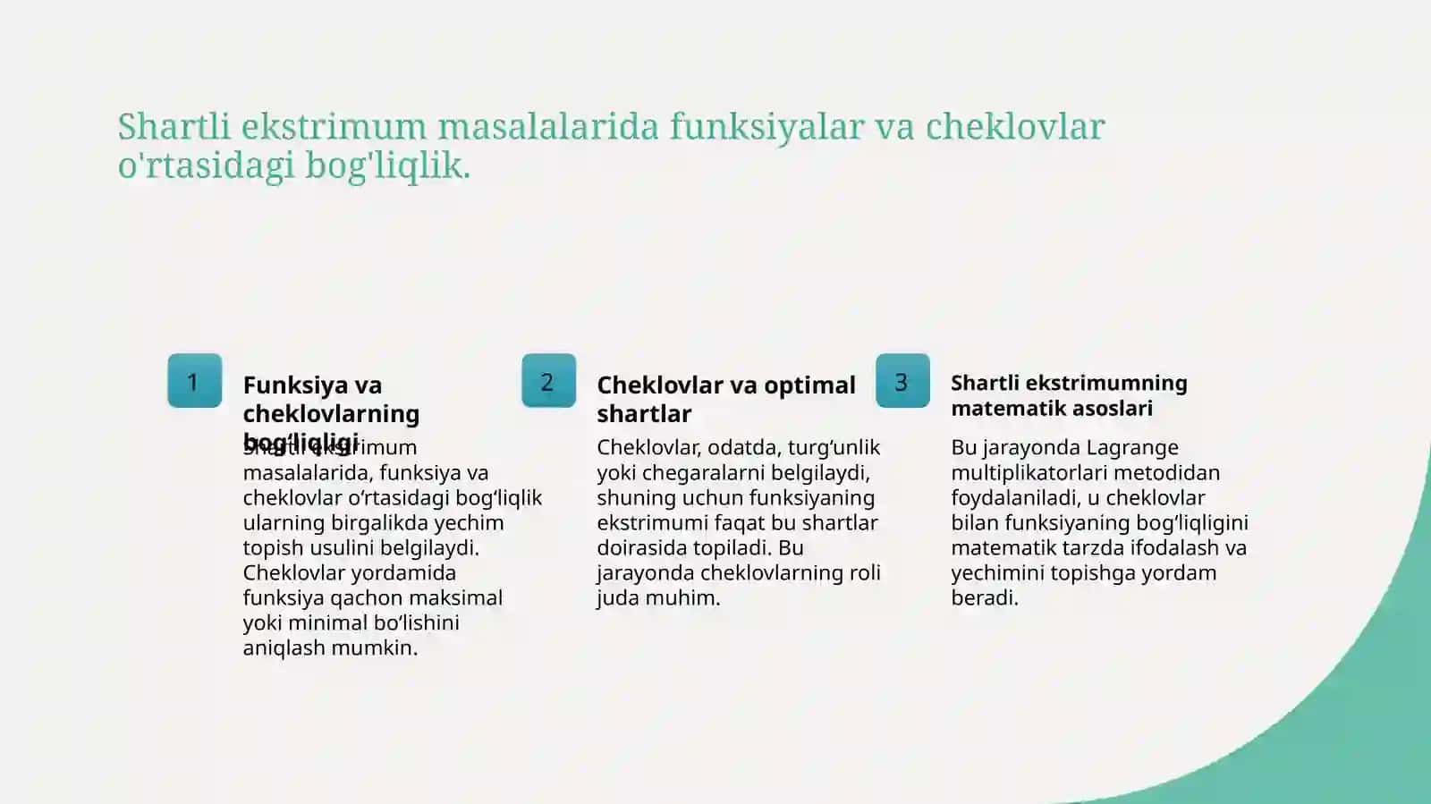Ikki òzgaruvchili funksiya uchun shartli ekstrimum masalasi 4