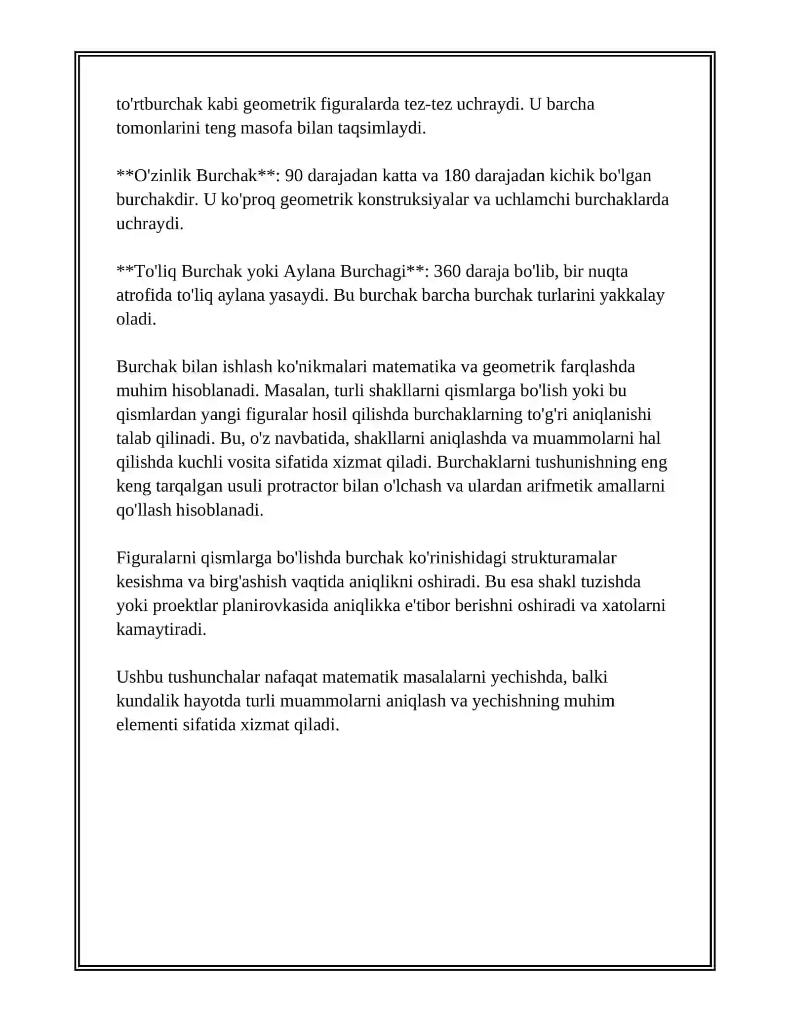 BURCHAKLAR VA ULARNING TURLARI. FIGURALARNI FARQLAY OLISH, QISMLARGA BO'LISH, QISMLARDAN FIGURALAR HOSIL QILISH 4