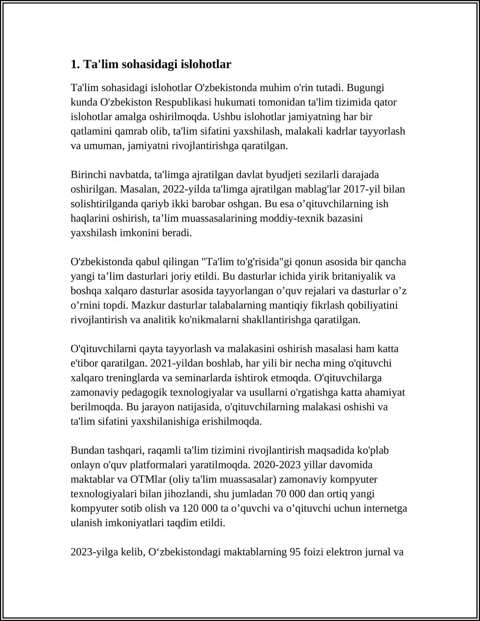 ÕZBEKISTONDA IJTIMOIY SOHADA AMALGA OSHIRILAYOTGAN ÕZGARISHLAR MAZMUN MOHIYATI 4