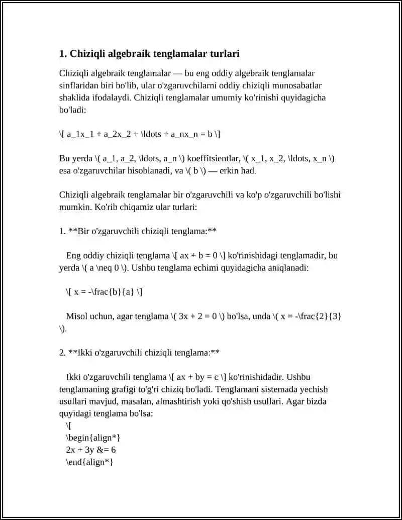 CHIZIQLI ALGEBRAIK TENGLAMALAR SISTEMASI REFERAT 4