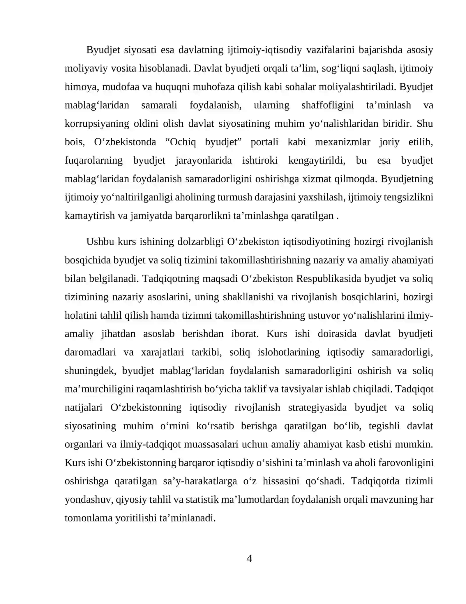 O’ZBEKISTON RESPUBLIKASIDA BYUDJET VA SOLIQ TIZIMINI TAKOMILLASHTIRISH YO’LLARI 4