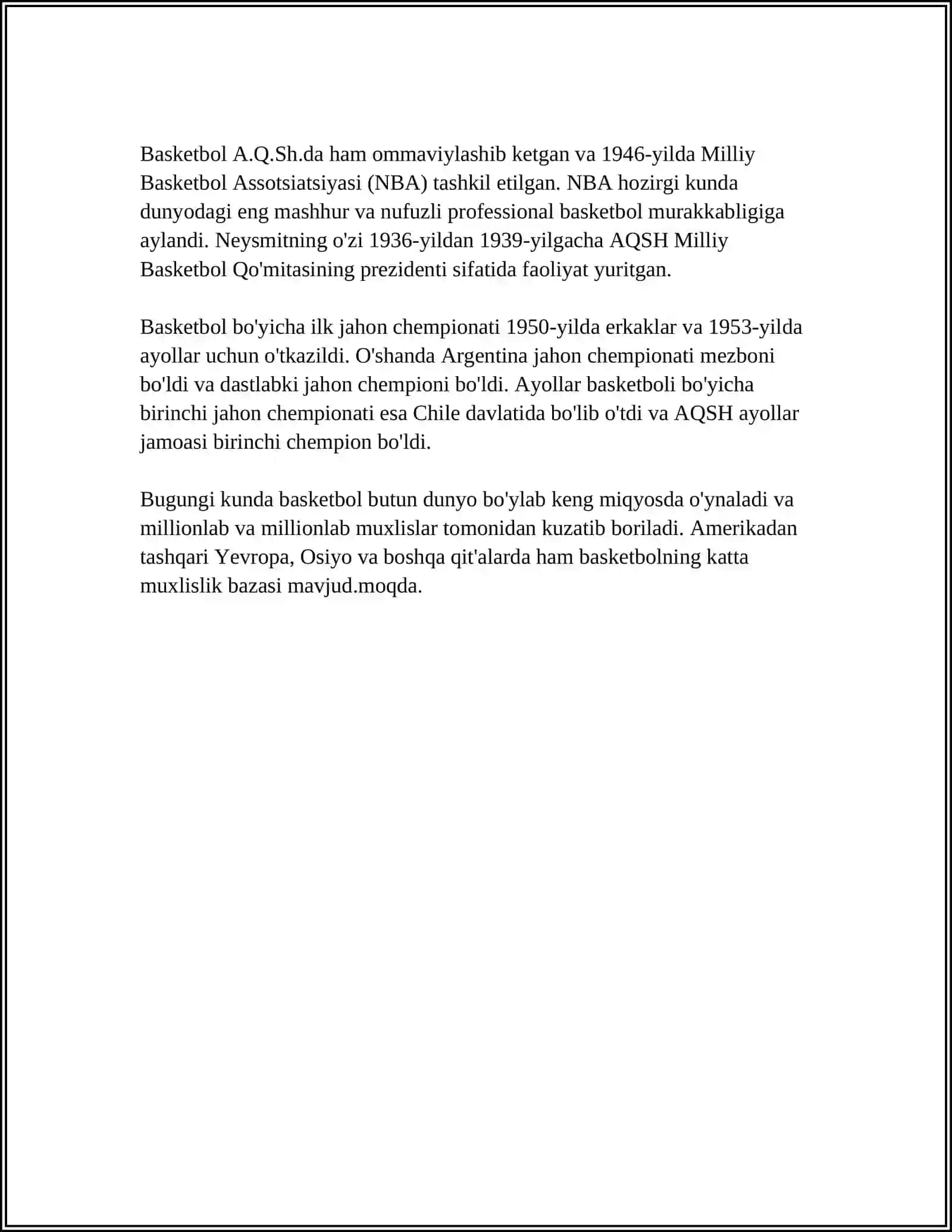 BASKETBOL SPORT TURINING KELIB CHIQISHI VA RIVOJLANISHI, TARIXI 4
