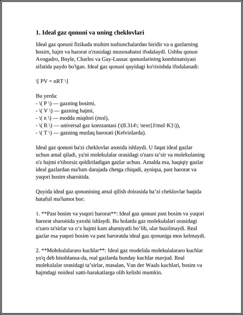 IDEAL VA REAL GAZLAR: FAZOVIY DIAGRAMMALAR VA AMALIYOTDAGI AHAMIYATI 4