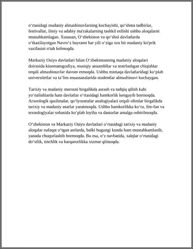 OʻZBEKISTON VA MARKAZIY OSIYO DAVLATLARI OʻRTASIDAGI TASHQI ALOQALAR 4