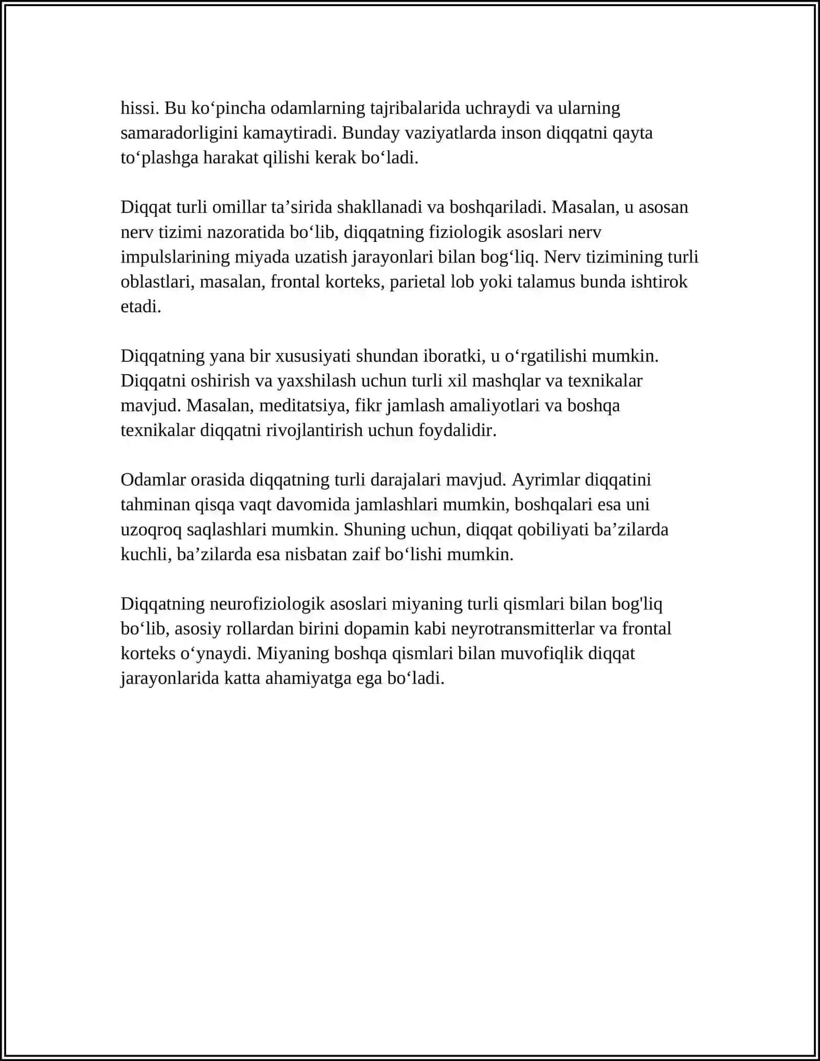 DIQQAT HAQIDA TUSHUNCHA VA UNING NERV FIZIOLOGIK ASOSLARI.DIQQAT TURLARI 4