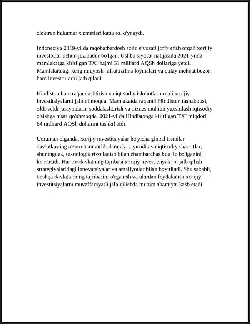 XORIJIY INVESTITSIYALARNI JALB QILISHNING CHET EL TAJRIBASI 4