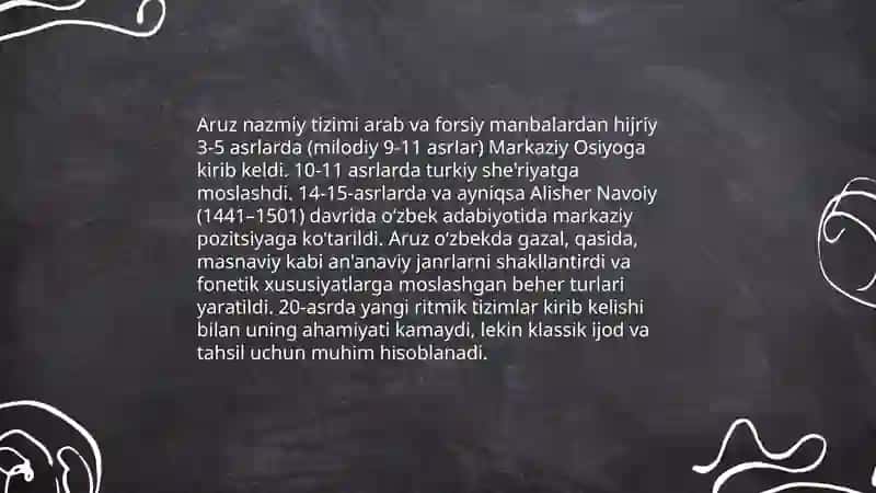 Aruz va uning tarkibiy qismlarini örganish 4