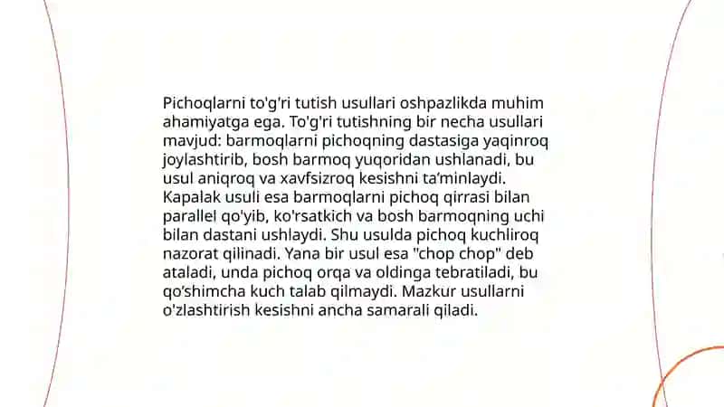 Texnologiya darslarida pichoqdan foydalanish qoidalari 4