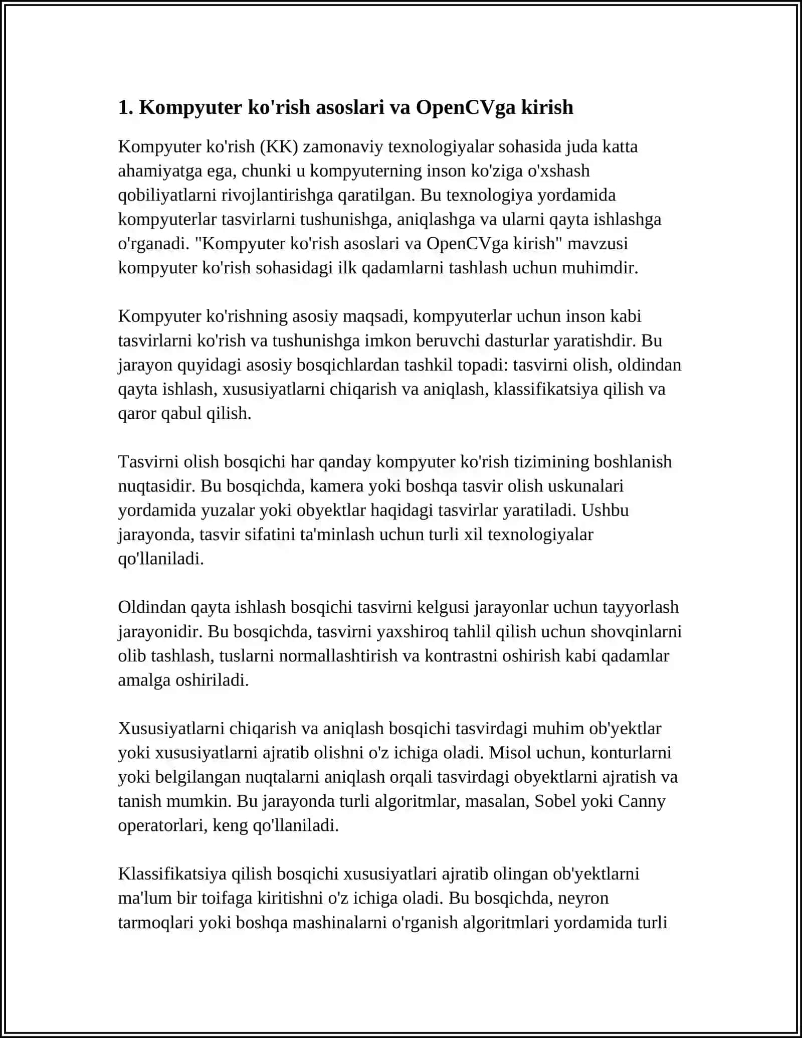 KOMPYUTER KO'RISH (COMPUTER VISION) ASOSLARI VA OPENCV DAN FOYDALANISH 4