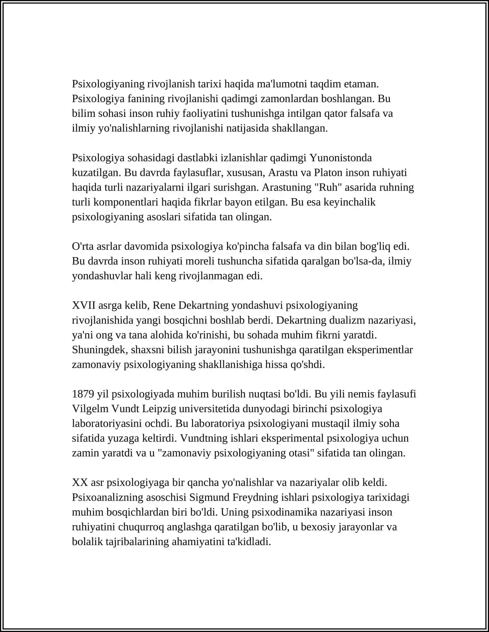PSIXOLOGIYA FANINING PREDMETI VA RIVOJLANISH TARIXI. ONG HAQIDA TUSHUNCHA. VALEOLOGIK ONG 4