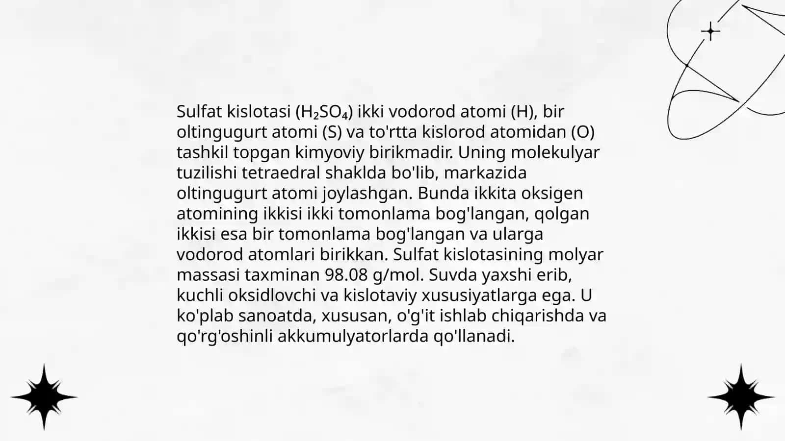 Sulfat kislotasi (H₂SO₄) 4